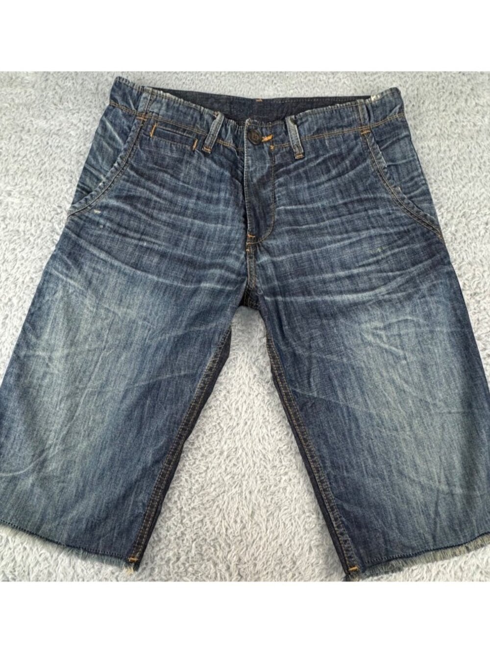 Denim Shorts True Religion 32 Austin Distressed Button Fly Bermuda Retro Y2K - Picture 6 of 14